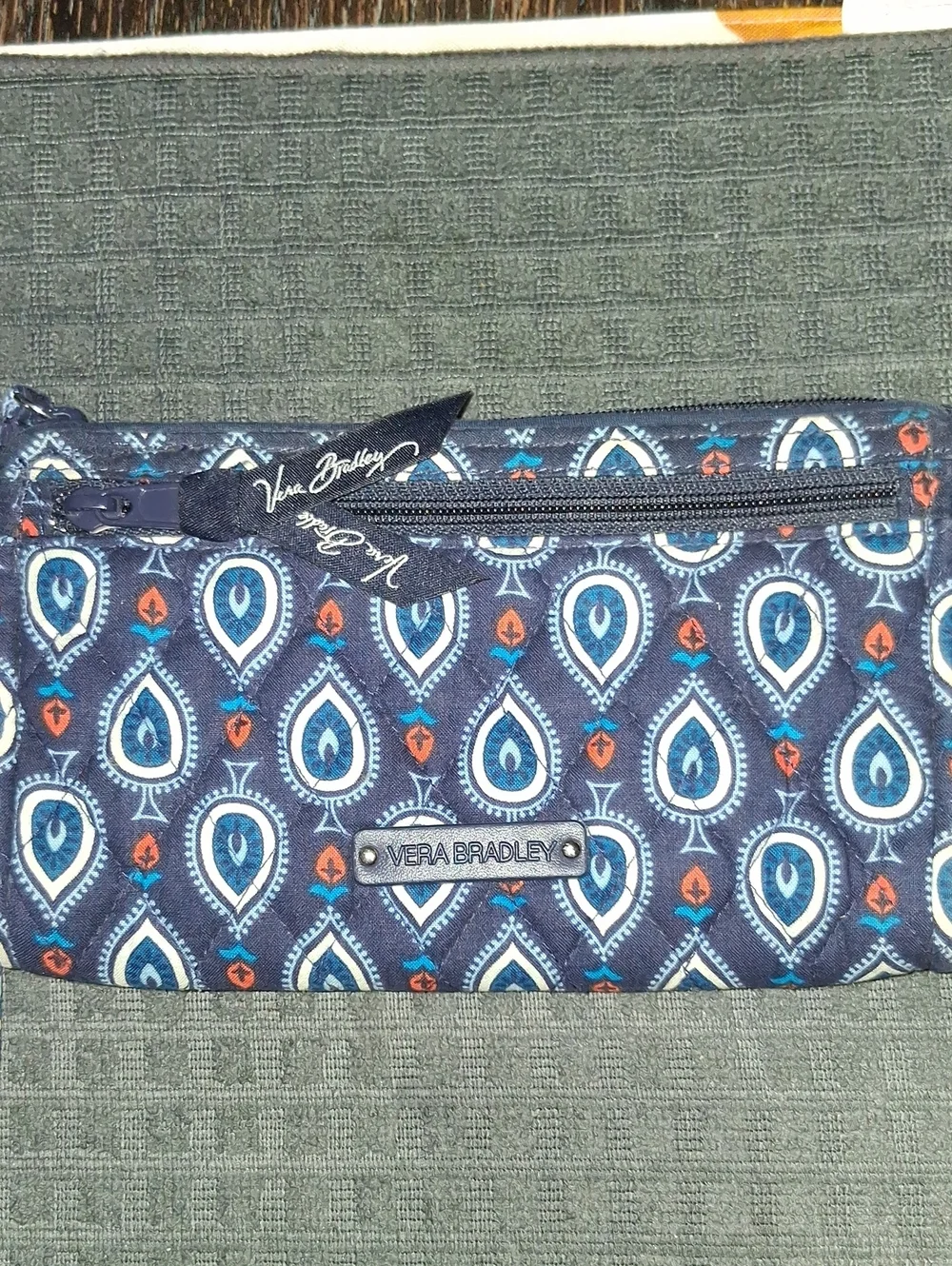 Vera Bradley Navy Quilted Wristlet with Teardrop Motif - Picture 1 of 6